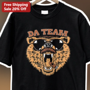 DA Team Roaring Bear Sunglasses Cigar Graphic Tee for Sports Fans and Coaches available at our Los Angeles warehouse