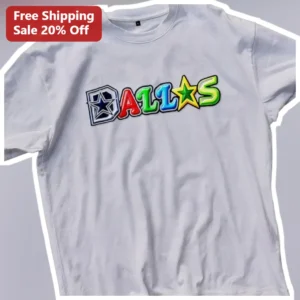 Dallas Candy Gummy Typography Tee Colorful Texas City Pride Graphic Shirt available at our Los Angeles warehouse