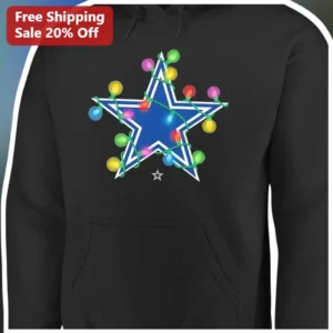 Dallas Cowboys Christmas Lights Star Logo Pullover Hoodie NFL Football Holiday Gift available at our Los Angeles warehouse