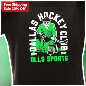 Dallas Hockey Club DLLS Sports Tee Skeleton Player Vintage Graphic Shirt available at our Los Angeles warehouse