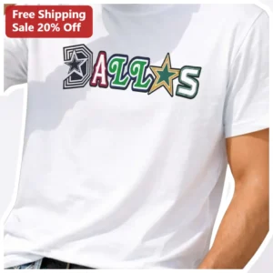 Dallas Texas City Pride Varsity Block Letter Graphic Tee Unisex Cotton Shirt available at our Los Angeles warehouse