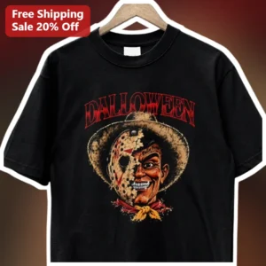 DALLOWEEN Jason Voorhees Horror Mashup Graphic Tee Halloween Shirt for Adults available at our Los Angeles warehouse
