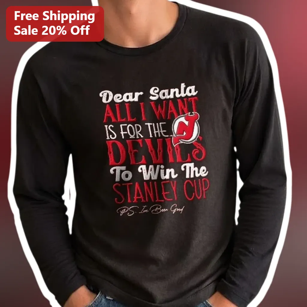Dear Santa Devils Stanley Cup Long Sleeve Shirt New Jersey NHL Fan Christmas Gift available at our Los Angeles warehouse