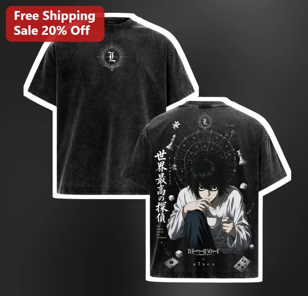 Death Note X Kings L Lawliet Tee Anime Streetwear Graphic Sh — Los Angeles Death Note X Kings L Lawliet Tee Anime Streetwear Graphic Shirt available at our Los Angeles warehouse
