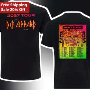Def Leppard 2027 Tour Live On Tour Graphic Tee Classic Rock Band Merch available at our Los Angeles warehouse