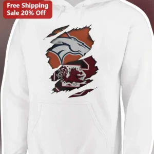 Denver Broncos South Carolina Gamecocks Ripped Hoodie NFL College Crossover Fan Apparel available at our Los Angeles warehouse