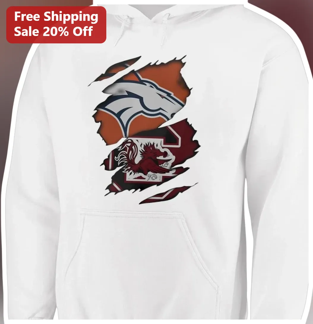 Denver Broncos South Carolina Gamecocks Ripped Hoodie NFL Co — Los Angeles Denver Broncos South Carolina Gamecocks Ripped Hoodie NFL College Crossover Fan Apparel available at our Los Angeles warehouse