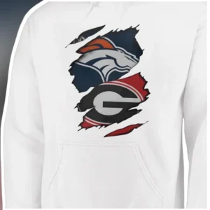 Denver Broncos vs Georgia Bulldogs Torn Paper Design Hoodie NFL College Football Fan Gift Apparel available at our Los Angeles warehouse