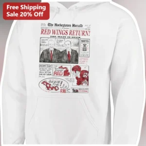 Detroit Red Wings Hoodie Hockeytown Herald Vintage Newspaper Design NHL Fan Gear Gift available at our Los Angeles warehouse