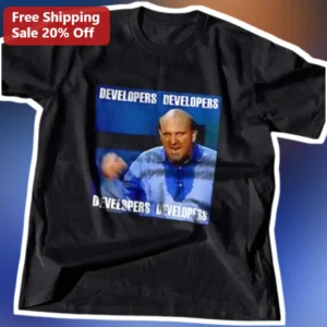 Developers Developers Developers Steve Ballmer Meme Graphic Tee for Programmers available at our Los Angeles warehouse