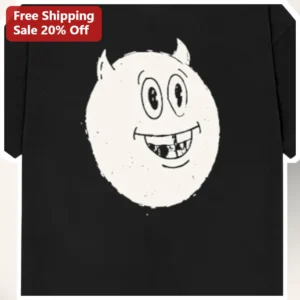 Devil Face Cartoon Graphic Tee Distressed Grunge Smiley...