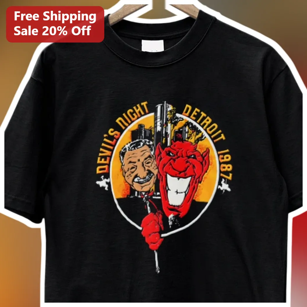 Devil's Night Detroit 1987 Tee Retro Beverly Hills Cop Graphic Shirt Vintage Pop Culture Gift available at our Los Angeles warehouse