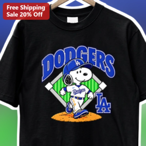 Dodgers LA Snoopy Tee Los Angeles Baseball Fan Gift Black Cotton Shirt available at our Los Angeles warehouse