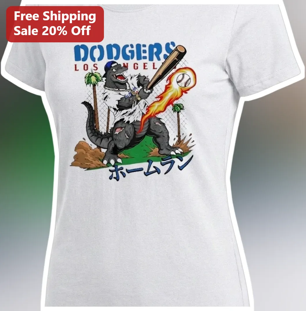 Dodgers Los Angeles Home Run Godzilla Tee Funny Baseball Mon — Los Angeles Dodgers Los Angeles Home Run Godzilla Tee Funny Baseball Monster Graphic Shirt for Women available at our Los Angeles warehouse