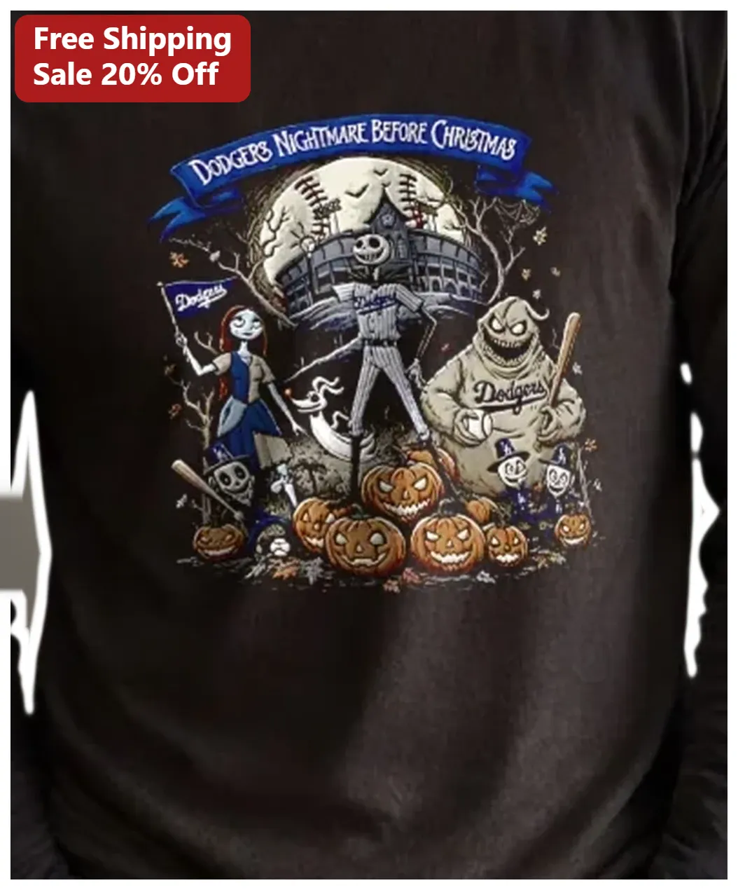 Dodgers Nightmare Before Christmas Long Sleeve Shirt Jack Sk — Los Angeles Dodgers Nightmare Before Christmas Long Sleeve Shirt Jack Skellington Halloween Gift available at our Los Angeles warehouse