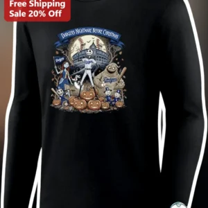 Dodgers Nightmare Before Christmas Long Sleeve Tee Jack Skellington Baseball Fan Gift available at our Los Angeles warehouse