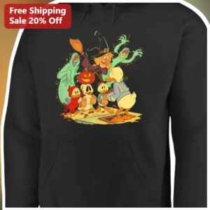Donald Duck Hoodie Halloween Trick or Treat Scrooge McDuck Witch Vintage Cartoon Pullover available at our Los Angeles warehouse