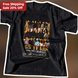 Eagles 55 Years 1971-2026 Thank You For The Memories Classic Rock Band Tee available at our Los Angeles warehouse