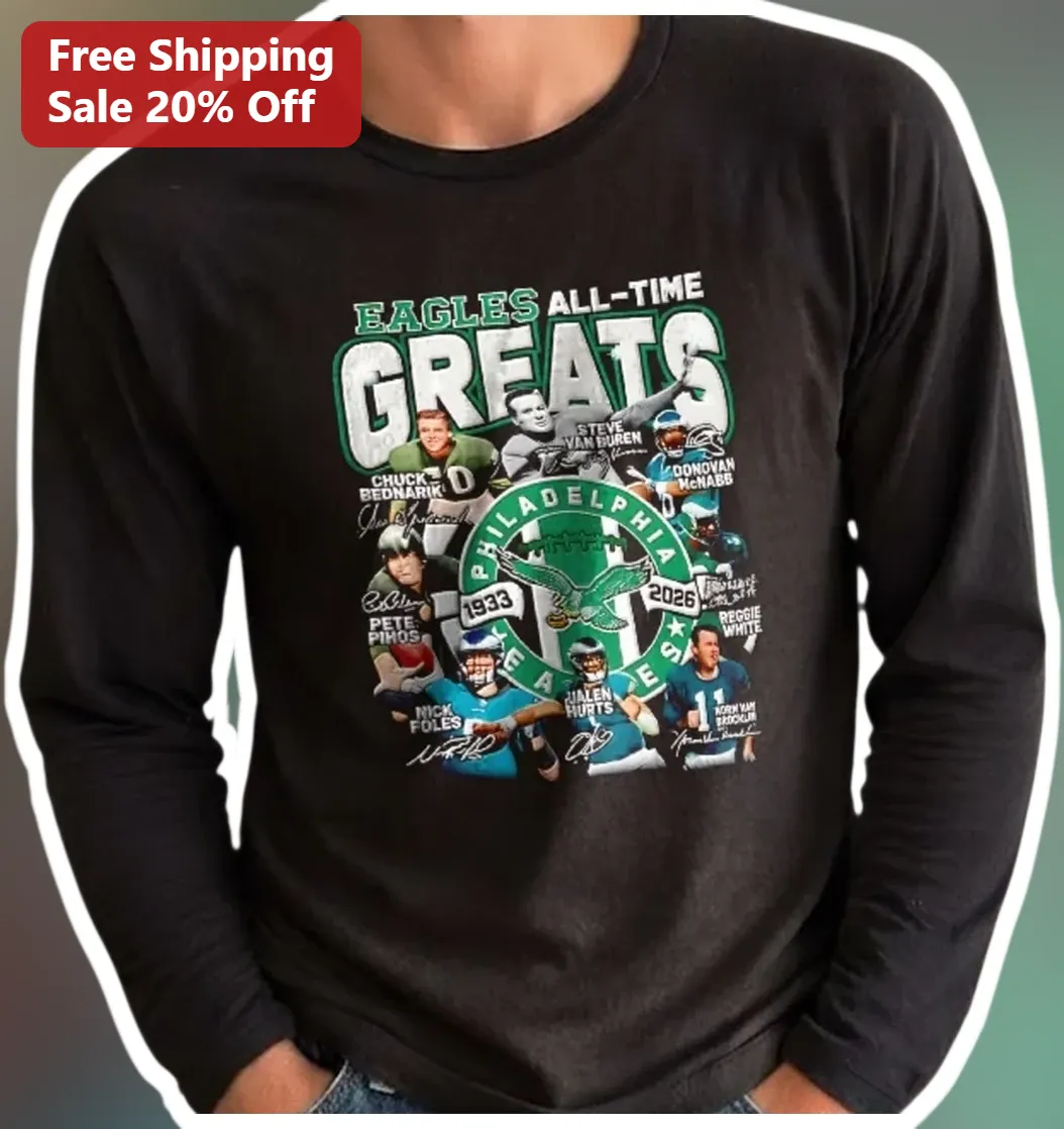 Eagles All-Time Greats Long Sleeve Tee Philadelphia Eagles Legends NFL Football Shirt available at our Los Angeles warehouse