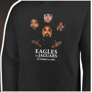 Eagles vs Jaguars Hoodie NFL London Games Matchup Black Pullover for Men Women Football Fans available at our Los Angeles warehouse