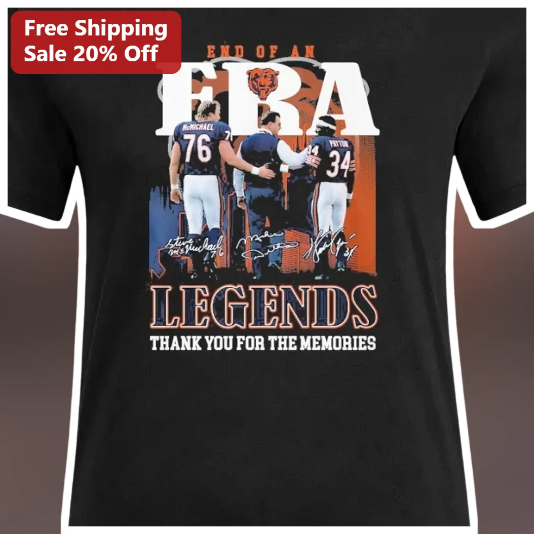 End of an Era Legends Thank You For The Memories Chicago Bea — Los Angeles End of an Era Legends Thank You For The Memories Chicago Bears Vintage Football Tee available at our Los Angeles warehouse