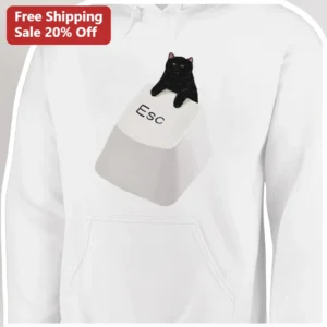 Esc Hoodie Funny Programmer Cat Keyboard Keycap Graphic Pullover for Tech Enthusiasts available at our Los Angeles warehouse