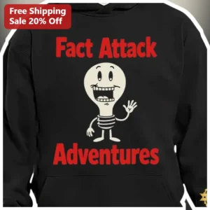Fact Attack Adventures Hoodie Retro Cartoon Lightbulb Trivia Merch for Teachers Fans available at our Los Angeles warehouse