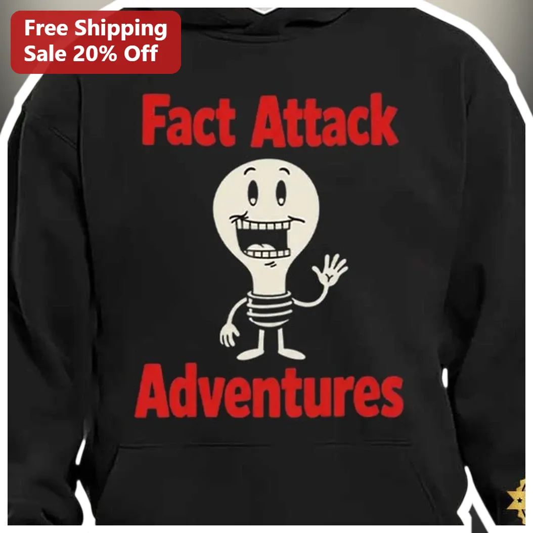 Fact Attack Adventures Hoodie Retro Cartoon Lightbulb Trivia Merch for Teachers Fans available at our Los Angeles warehouse