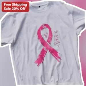 Faith Hope Fight Together Breast Cancer Awareness Pink Ribbon Tee available at our Los Angeles warehouse