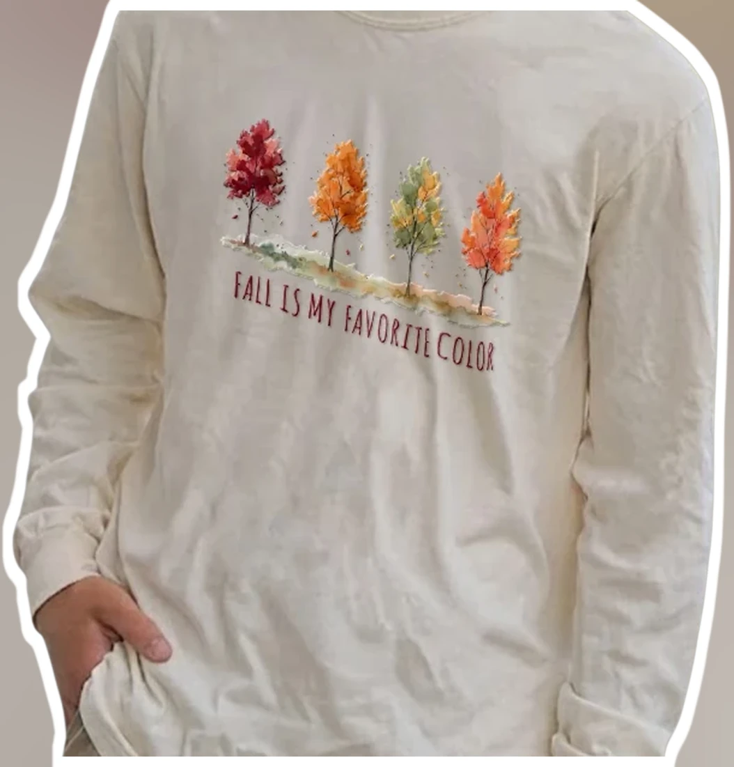 Fall Is My Favorite Color Long Sleeve Shirt Women Autumn Watercolor Tree Graphic Tee Cozy Seasonal G available at our Los Angeles warehouse