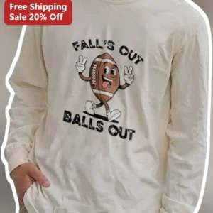 Fall's Out Balls Out Long Sleeve Shirt Funny Football Season Gift for Kids and Fans Retro Cartoon De available at our Los Angeles warehouse