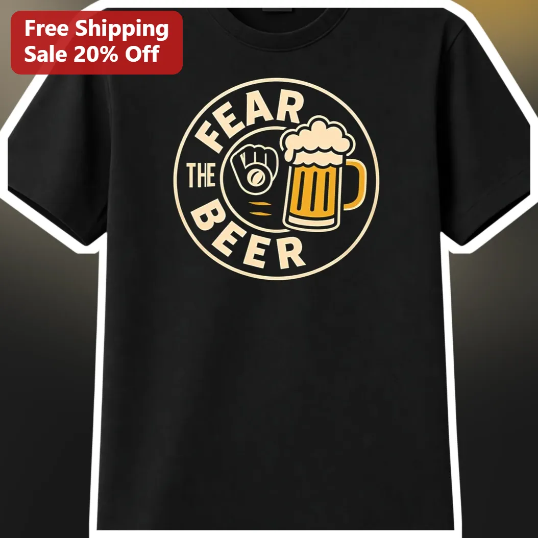 FEAR THE BEER Baseball Humor Graphic Tee for Men Women Beer Lovers available at our Los Angeles warehouse