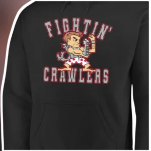 FIGHTIN' CRAWLERS Hoodie Funny Strong Baby Mascot Graphic Pullover for New Dad Gift available at our Los Angeles warehouse