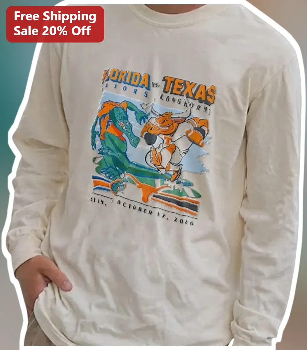 Florida Gators vs Texas Longhorns Vintage Mascot Football Rivalry Long Sleeve Tee available at our Los Angeles warehouse