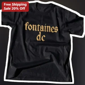 Fontaines D.C. Gothic Logo Tee Indie Rock Band Merch Black T-Shirt available at our Los Angeles warehouse