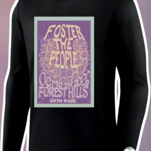 Foster the People Long Sleeve Tee Retro Indie Pop Band Merch Black Graphic Shirt available at our Los Angeles warehouse