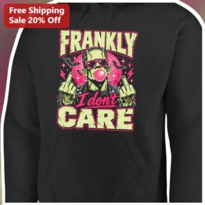 Frankly I Don't Care Hoodie Frankenstein Monster Retro Neon Horror Graphic Sweatshirt for Halloween available at our Los Angeles warehouse