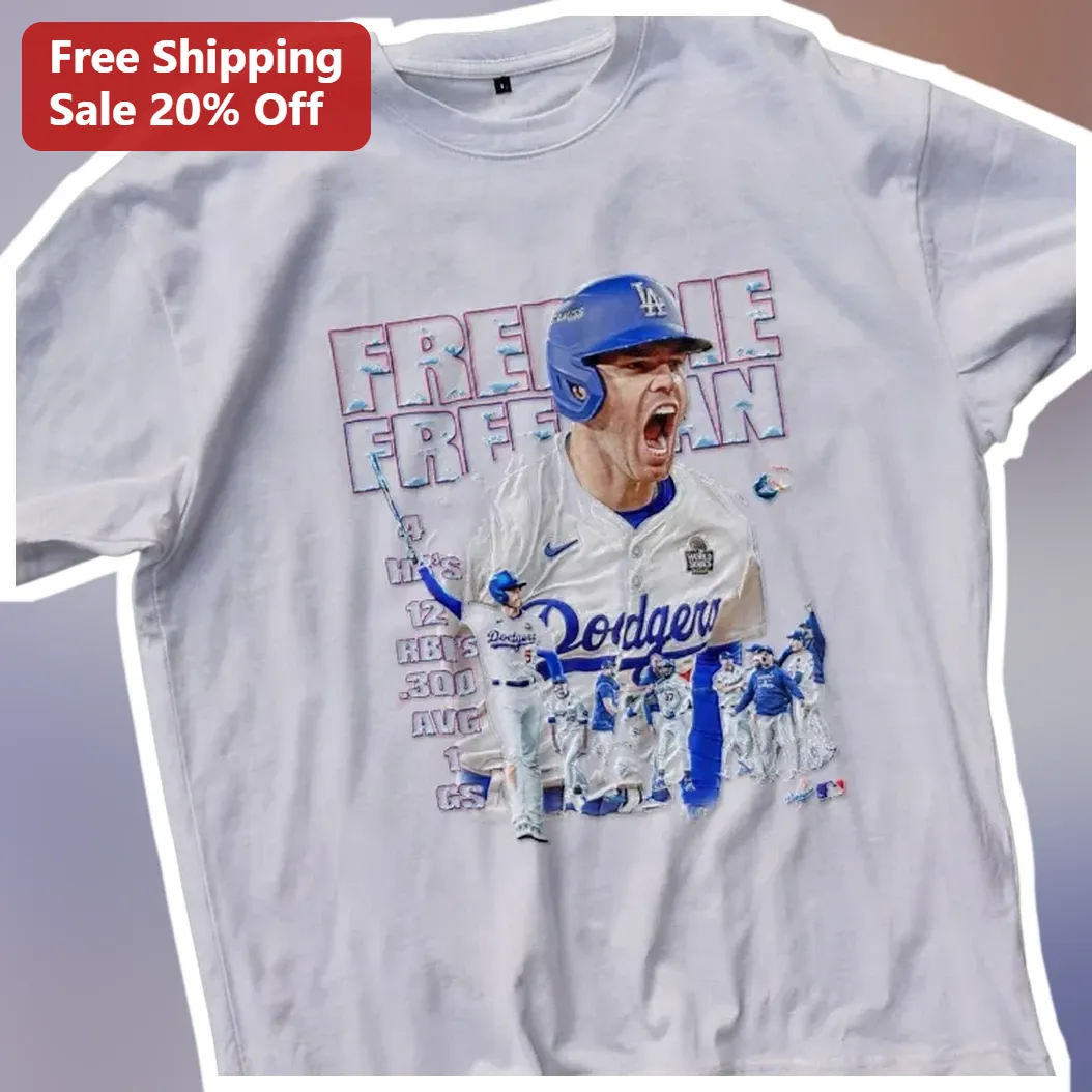 Freddie Freeman LA Dodgers Celebration Graphic Tee for Baseb — Los Angeles Freddie Freeman LA Dodgers Celebration Graphic Tee for Baseball Fans available at our Los Angeles warehouse