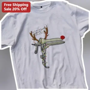 Funny Bike Reindeer Christmas Lights Tee Holiday Cycling Humor Graphic Shirt Gift for Cyclists available at our Los Angeles warehouse