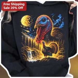 Galaxy Turkey Graphic Hoodie Surreal Celestial Bird Art Pullover Thanksgiving Gift for Men Women available at our Los Angeles warehouse