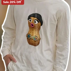 Gamer Peanut Character Long Sleeve Tee Funny Gaming Peanut Shirt Gift for Twitch Fans available at our Los Angeles warehouse