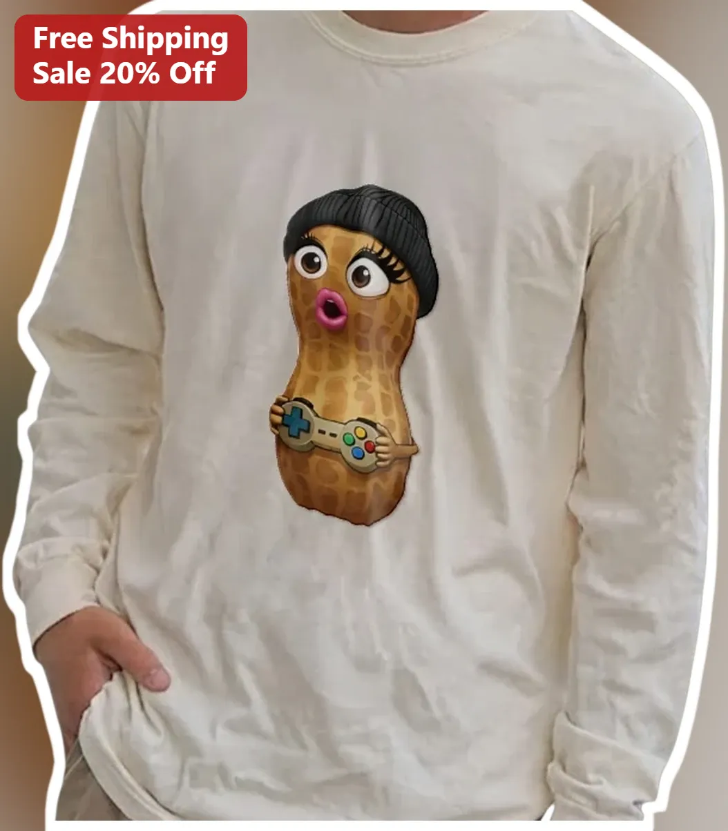 Gamer Peanut Character Long Sleeve Tee Funny Gaming Peanut Shirt Gift for Twitch Fans available at our Los Angeles warehouse