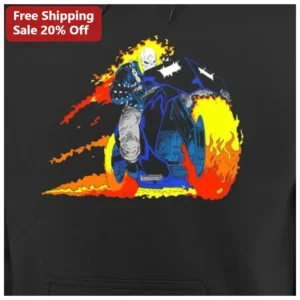 Ghost Rider Flaming Skull Biker Hoodie Heavy Metal Skeleton Motorcycle Apparel available at our Los Angeles warehouse