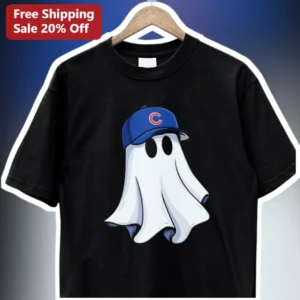 Ghost Wearing Baseball Cap Tee Cute Spooky Halloween Shirt for Cubs Fans available at our Los Angeles warehouse