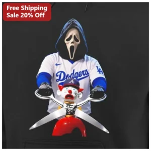Ghostface Dodgers Hoodie Scream Movie Horror Baseball Mashup Unisex Pullover available at our Los Angeles warehouse