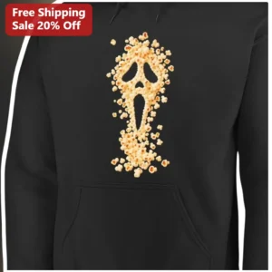 Ghostface Hoodie Popcorn Mask Horror Movie Halloween Pullover Gift for Men Women available at our Los Angeles warehouse