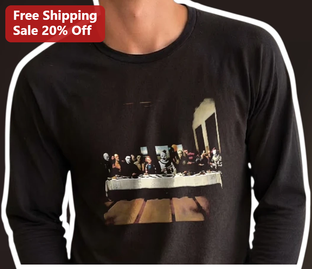 Ghostface Long Sleeve Tee Scream Movie Parody Last Supper Horror Shirt Halloween Gift available at our Los Angeles warehouse