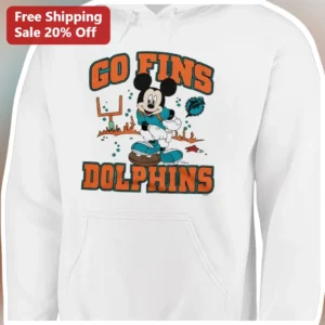 Go Fins Dolphins Mickey Mouse Hoodie Miami NFL Fan Apparel available at our Los Angeles warehouse