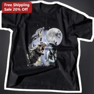 Godzilla Tee Full Moon Roaring Kaiju Graphic T-Shirt for Men and Women available at our Los Angeles warehouse