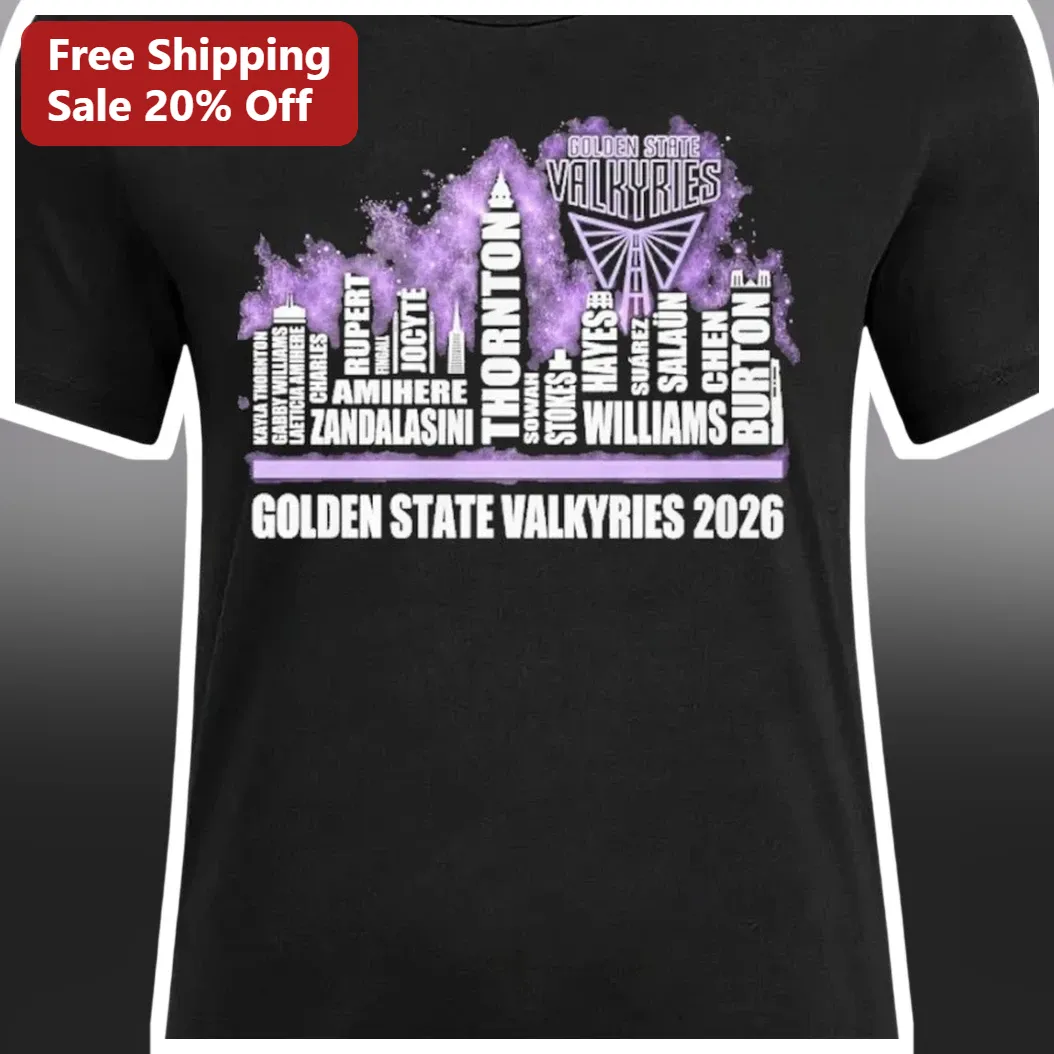 Golden State Valkyries 2026 WNBA Roster Skyline Graphic Tee for Fans available at our Los Angeles warehouse